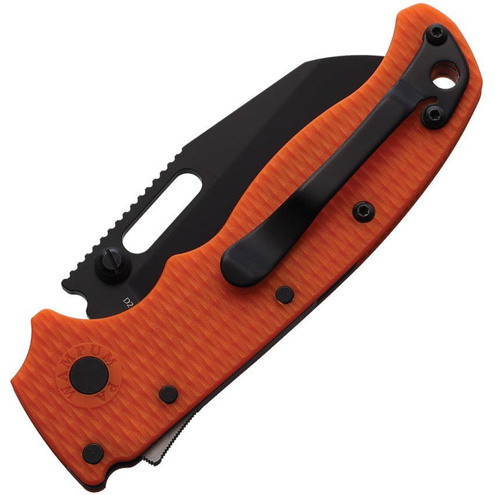 Demko AD 20.5 Shark-Lock Orange Checkered G10 Black DLC Coated Wharncliffe D2 - Knives.mx