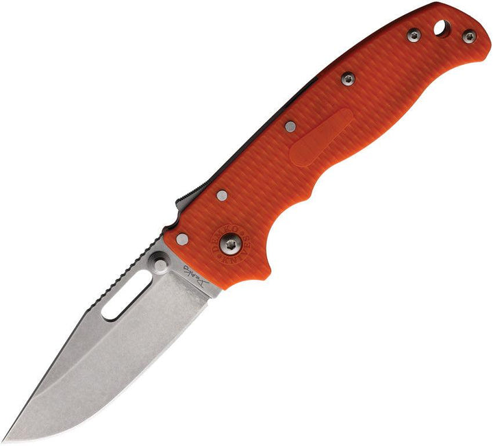 Demko AD 20.5 Shark-Lock Orange Checkered G10 Stonewash Clip Point D2 - Knives.mx