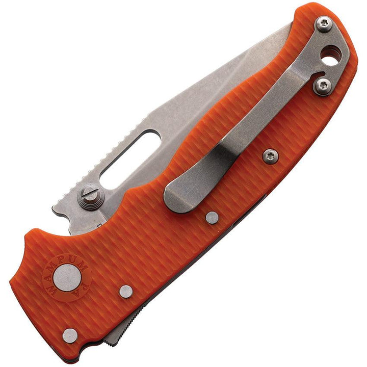 Demko AD 20.5 Shark-Lock Orange Checkered G10 Stonewash Clip Point D2 - Knives.mx