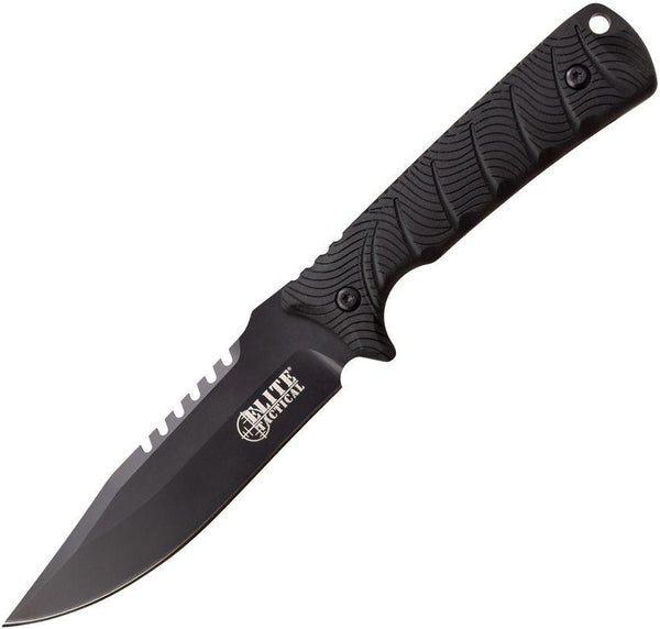 Elite Tactical Bowie Knife Black Rubber Handle Plain 8Cr13MoV - Knives.mx