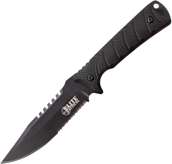 Elite Tactical Bowie Knife Black Rubber Handle Serrated 8Cr13MoV - Knives.mx