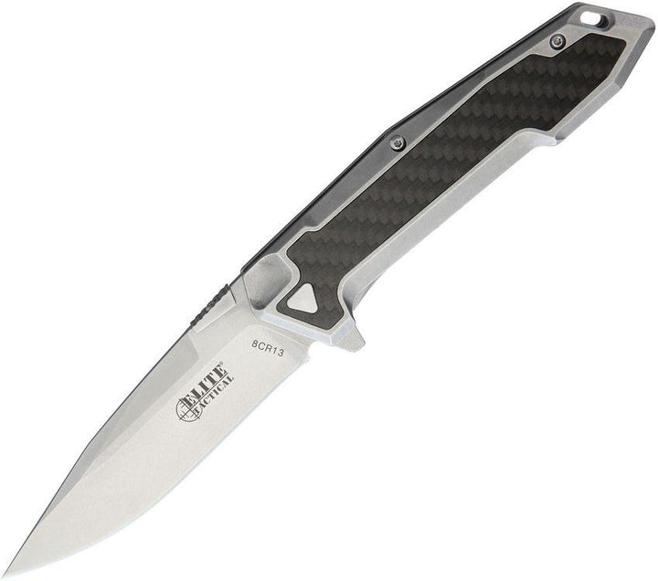 Elite Tactical Framelock Stainless & Carbon fiber Inlay Stonewash 8Cr13MoV - Knives.mx