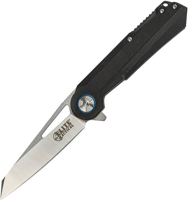 Elite Tactical Linerlock Black G10 Blue Anodized Hardware Satin D2 - Knives.mx