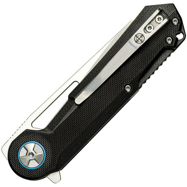 Elite Tactical Linerlock Black G10 Blue Anodized Hardware Satin D2 - Knives.mx