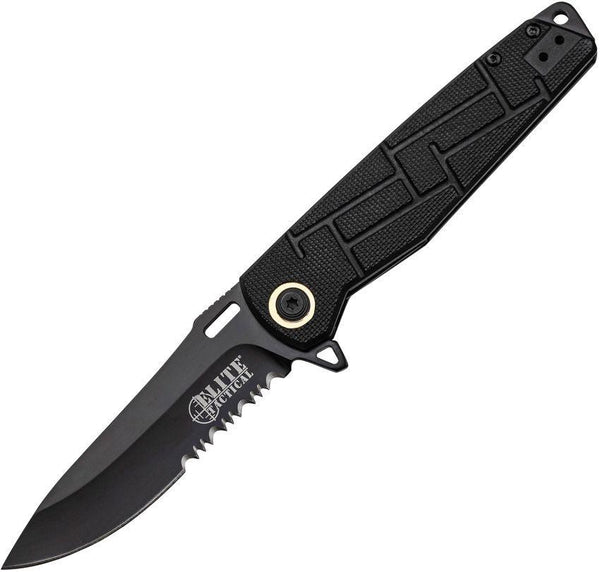 Elite Tactical Linerlock Black Nylon Serrated 8Cr13MoV - Knives.mx