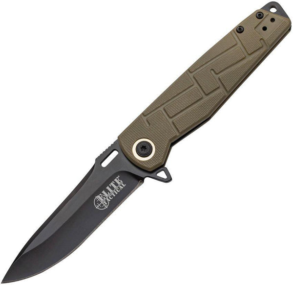 Elite Tactical Linerlock Tan Nylon Plain 8Cr13MoV - Knives.mx