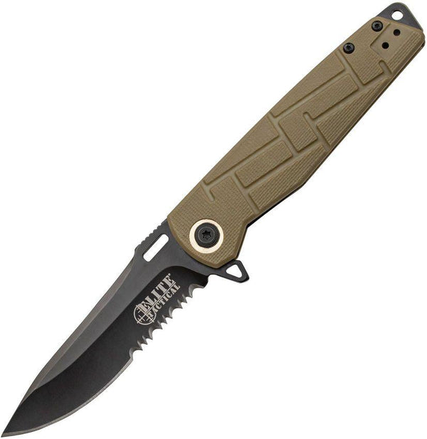 Elite Tactical Linerlock Tan Nylon Serrated 8Cr13MoV - Knives.mx