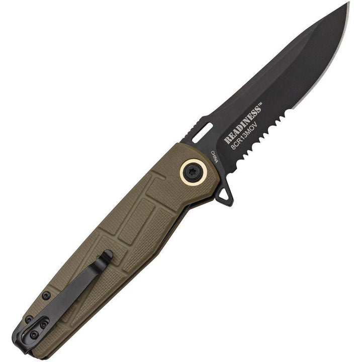 Elite Tactical Linerlock Tan Nylon Serrated 8Cr13MoV - Knives.mx