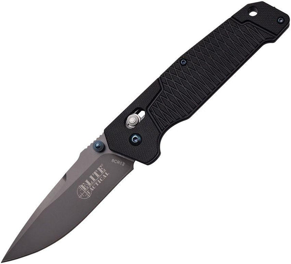 Elite Tactical Rapid Lock Folder Black G10 Gray Drop Point 8Cr13MoV - Knives.mx