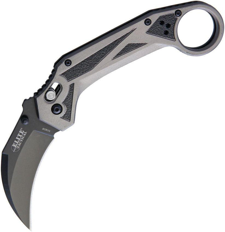 Elite Tactical Rapid Lock Gray/Black Aluminum Black Karambit 8Cr13MoV - Knives.mx