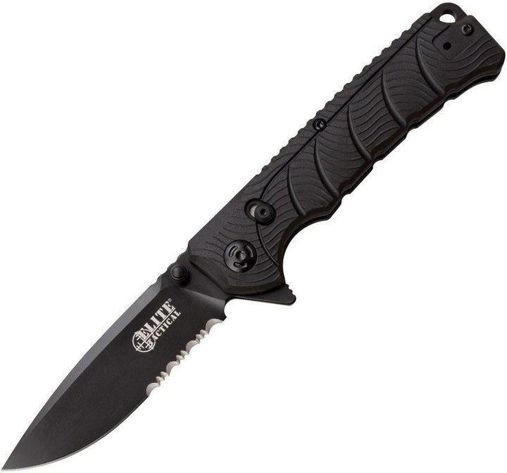 Elite Tactical The Backdraft Black Rubberized Synthetic Handle Serrated 8Cr13MoV - Knives.mx