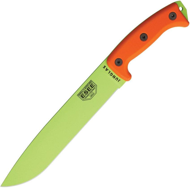 ESEE Junglas Knife Orange G10 Green Venom Coated 1095HC - Knives.mx