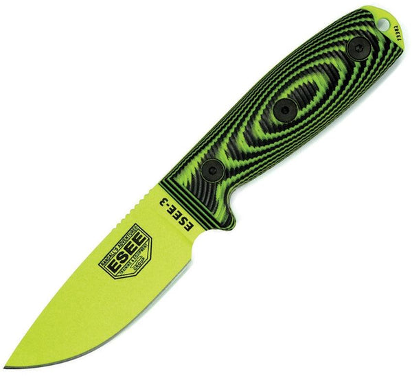 ESEE Model 3 3D Black & Green G10 Venom Powder Coated 1095HC - Knives.mx