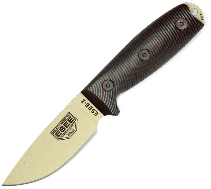 ESEE Model 3 3D Fixed Blade Desert Tan Coated 1095HC - Knives.mx