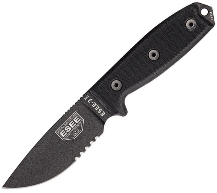 Esee Model 3 Black G10 Powder Coated Serrated 1095HC - Knives.mx