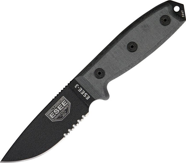 ESEE Model 3 Black Micarta Powder Coated Serrated 1095HC - Knives.mx