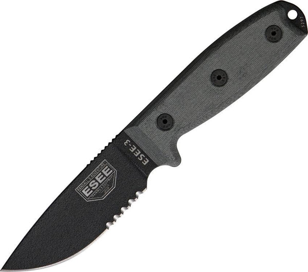 Esee Model 3 Black Micarta Powder Coated Serrated 1095HC - Knives.mx