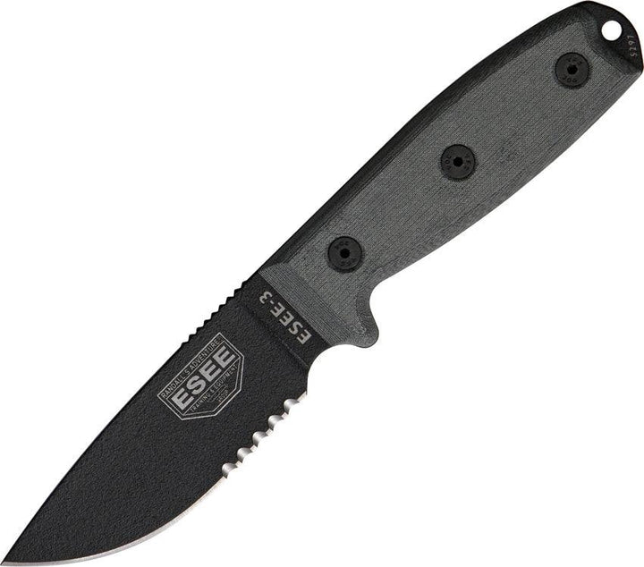 ESEE Model 3 Black Micarta Powder Coated Serrated 1095HC - Knives.mx