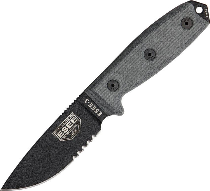 ESEE Model 3 Black Micarta Serrated Powder Coated 1095HC - Knives.mx