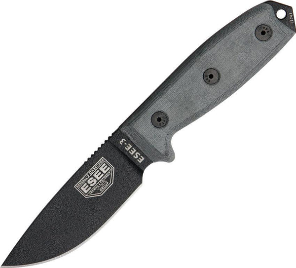 ESEE Model 3 Standard Edge Black Linen Micarta Powder Coated 1095HC - Knives.mx