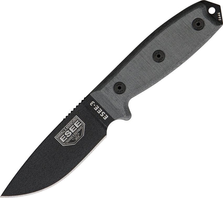 ESEE Model 3 Standard Edge Black Micarta Powder Coated 1095HC - Knives.mx