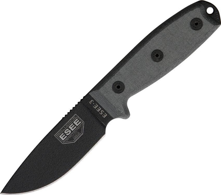 ESEE Model 3 Standard Edge Black Micarta Powder Coated 1095HC - Knives.mx