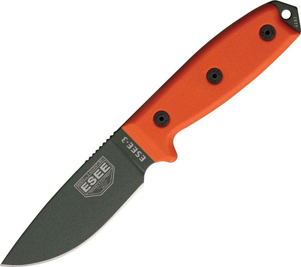 ESEE Model 3 Standard Edge Orange G10 OD Green Powder Coated 1095HC - Knives.mx