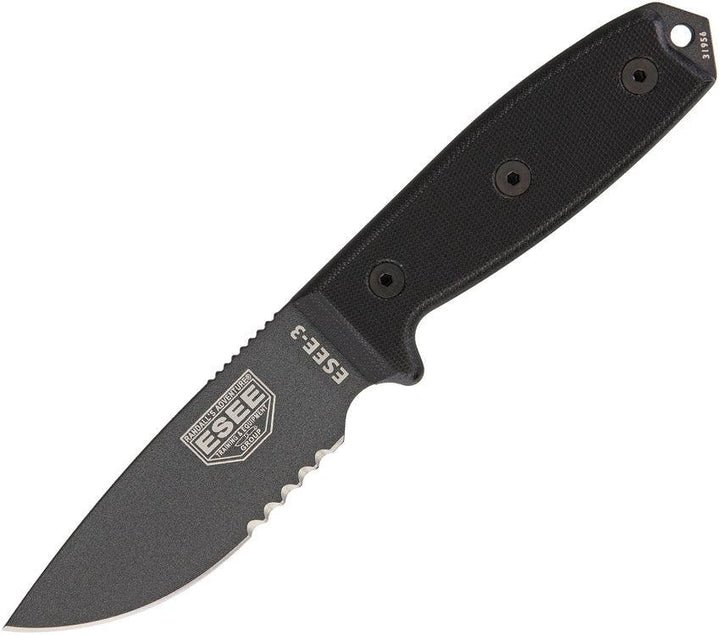 ESEE Model 3 Tactical Black Micarta Powder Coated Serrated 1095HC - Knives.mx