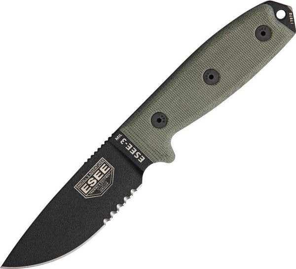 Esee Model 3MIL Green Canvas Micarta Part Serrated 1095HC - Knives.mx