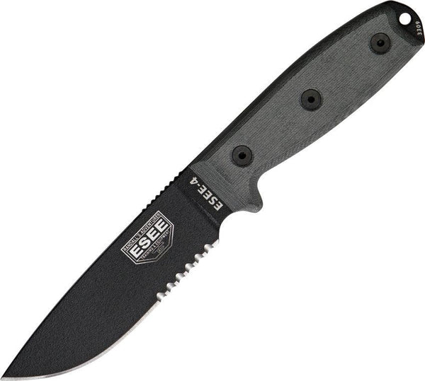 ESEE Model 4 Black Micarta Powder Coated Serrated 1095HC - Knives.mx