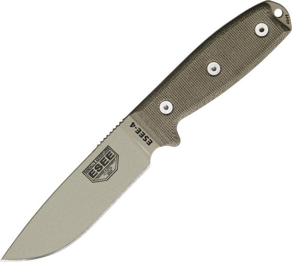 ESEE Model 4 Od Green Micarta Desert Tan Powder Coated 1095HC - Knives.mx