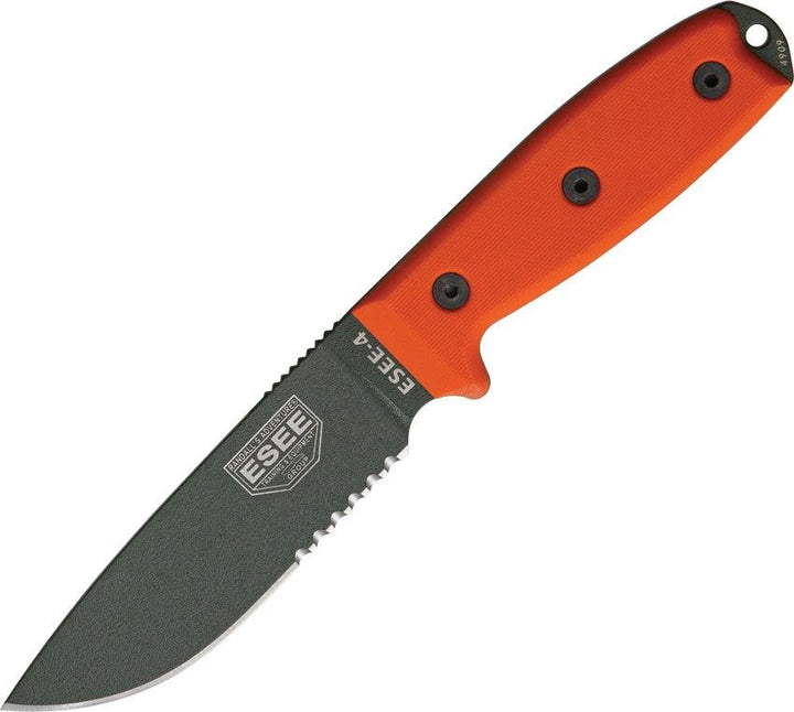 ESEE Model 4 Orange G10 Green Powder Coated Serrated 1095HC - Knives.mx