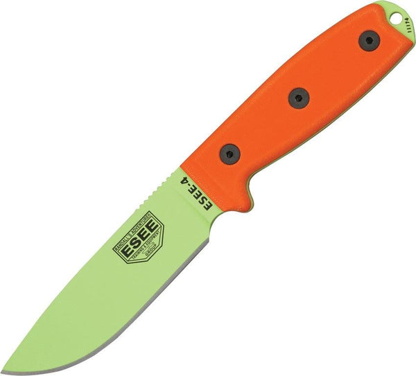 ESEE Model 4 Orange G10 Venom Green Powder Coated 1095HC - Knives.mx