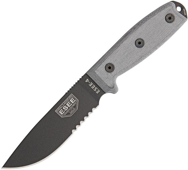 ESEE Model 4 Stainless Serrated Black Micarta Powder Coated Serrated 440C - Knives.mx