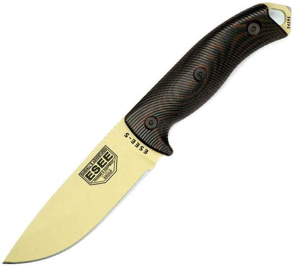 Esee Model 5 3D Black & Red G10 Desert Tan Powder Coated 1095HC - Knives.mx