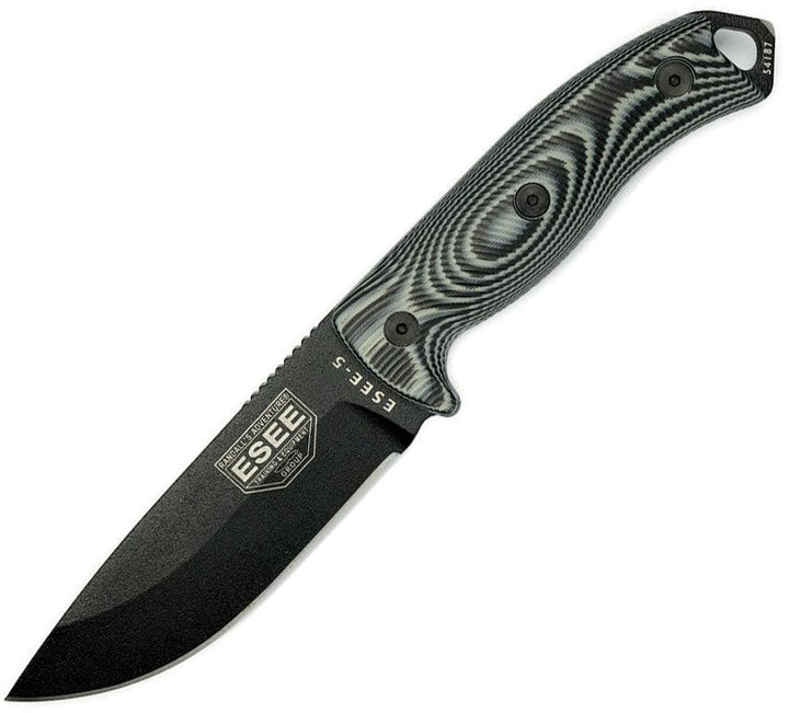 Esee Model 5 3D Fixed Blade Black & Gray Micarta Black Powder Coated 1095HC - Knives.mx