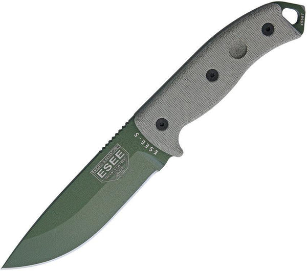 ESEE Model 5 OD Green Canvas Micarta Powder Coated 1095HC - Knives.mx