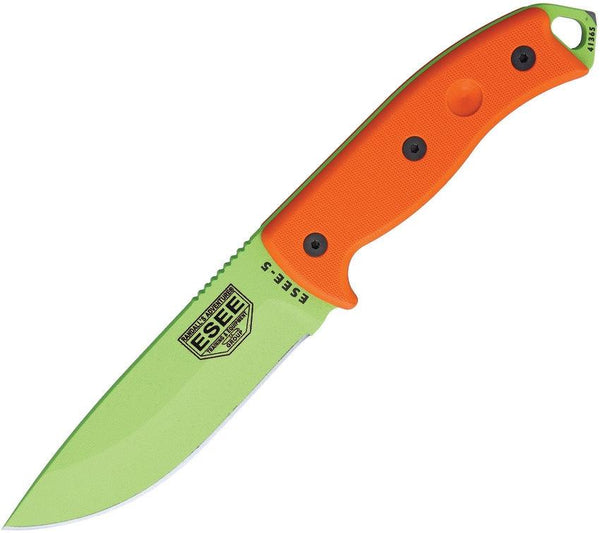 Esee Model 5 Orange G10 Venom Green Powder Coated 1095HC - Knives.mx