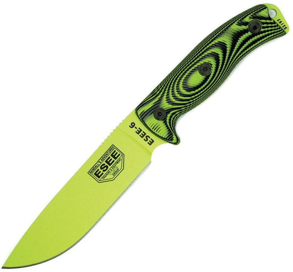 Esee Model 6 3D Black & Green G10 Venom Green Powder Coated 1095HC - Knives.mx