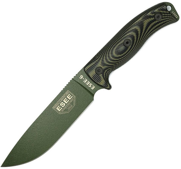 Esee Model 6 3D Black & OD Green G10 Green Powder Coated 1095HC - Knives.mx