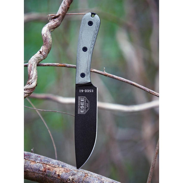 Esee Model 6 Micarta With Modified Handle Black Powder Coated 1095HC - Knives.mx