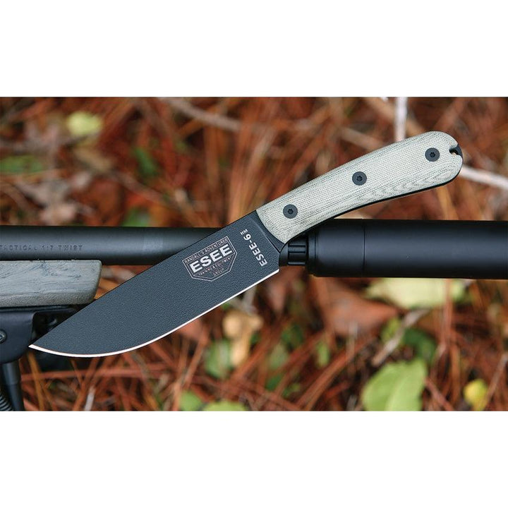 Esee Model 6 Micarta With Modified Handle Black Powder Coated 1095HC - Knives.mx