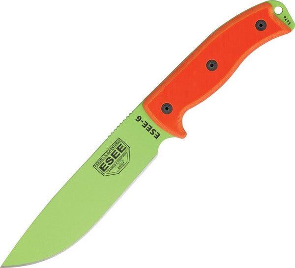 Esee Model 6 Orange G10 Venom Green Powder Coated 1095HC - Knives.mx