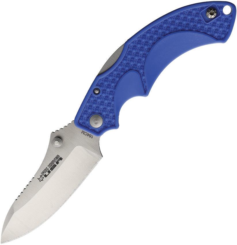 Fox Amico Lockback Blue Textured FRN Satin 154CM - Knives.mx