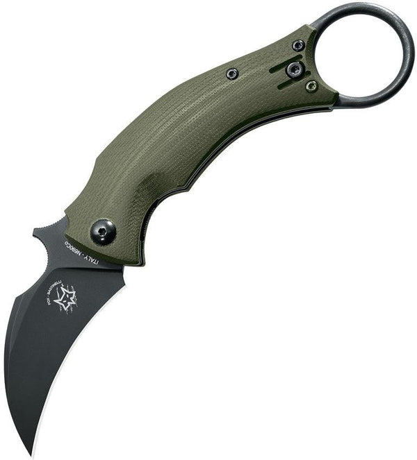 Fox Bastinelli BlackBird Linerlock OD Green G10 Black Oxide Coated Bohler N690 - Knives.mx