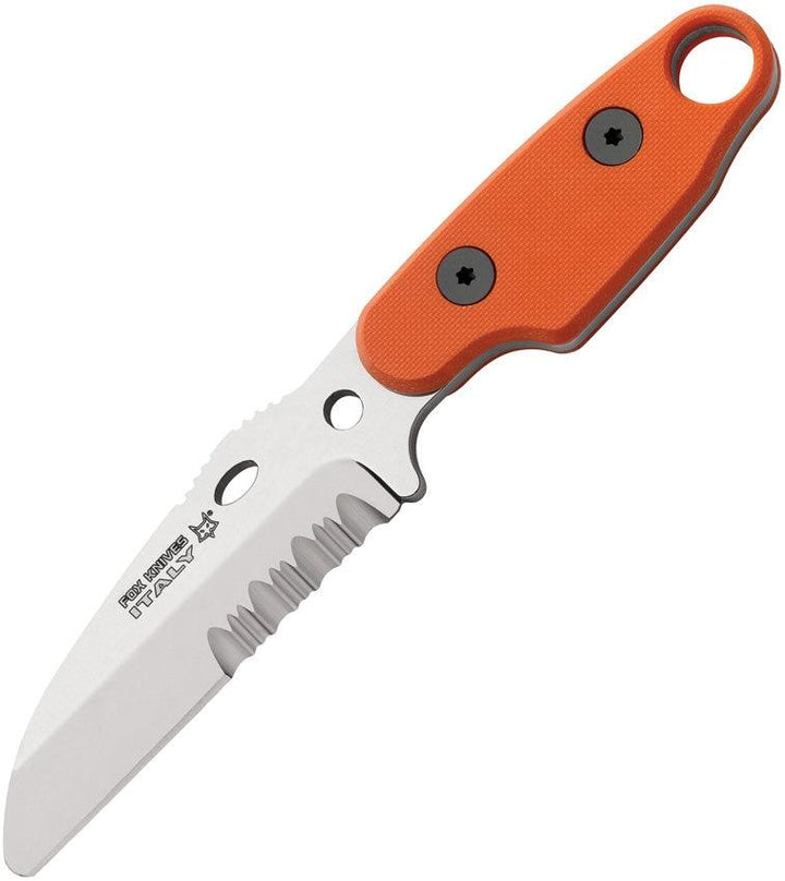 Fox Compso Neck Knife Orange G10 Satin Partially Serrated Bohler N690 - Knives.mx