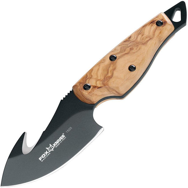 Fox European Hunter Olive Wood Black Coated Guthook Bohler N690 - Knives.mx