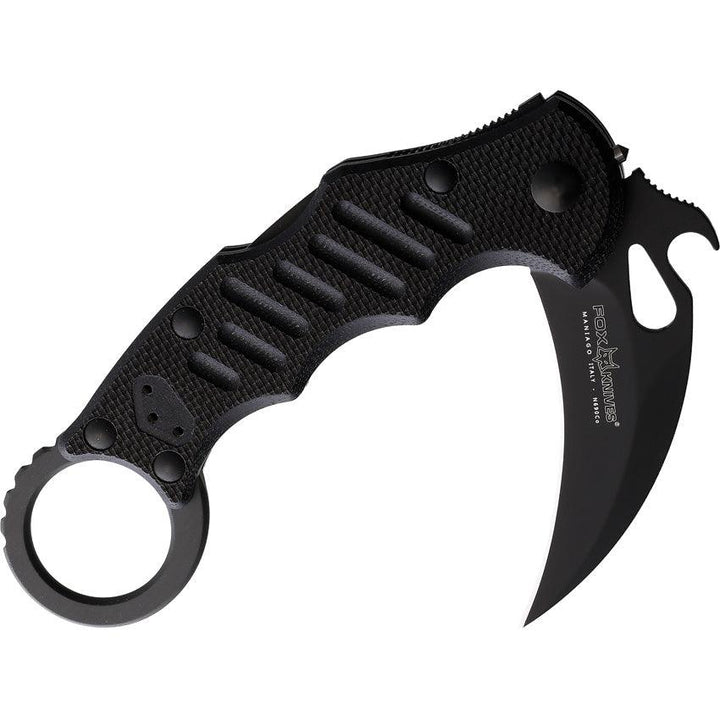 Fox Karambit 599-XT Lockback Black Finger Grooved G10 Coated Bohler N690 - Knives.mx