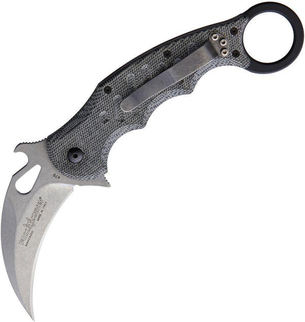 Fox Karambit Black Linen Micarta Stonewashed N690Co - Knives.mx