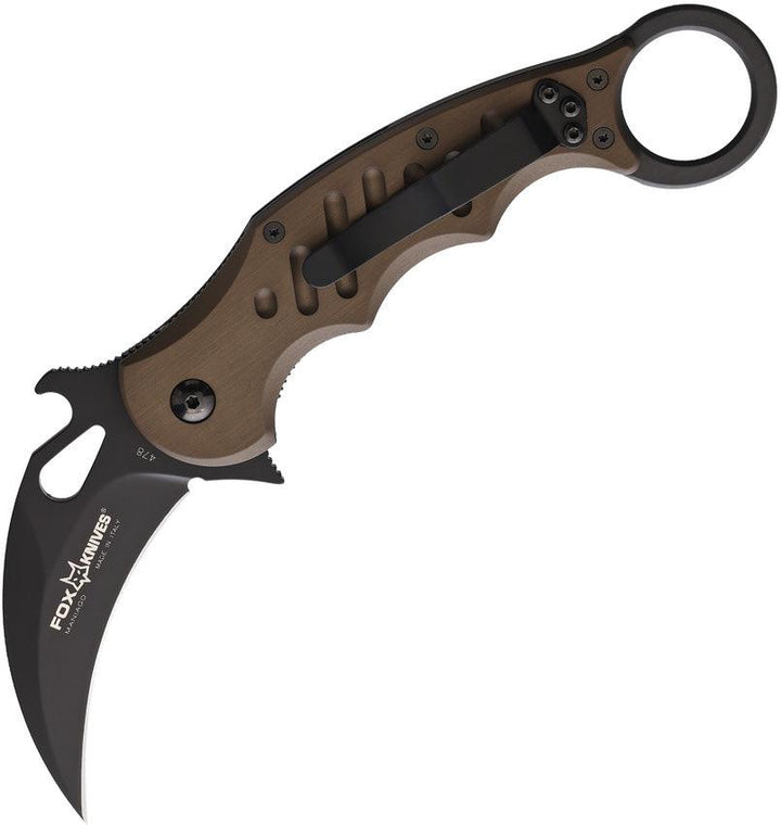 Fox Karambit Linerlock Brown Anodized Titanium Black Coated Bohler N690 - Knives.mx